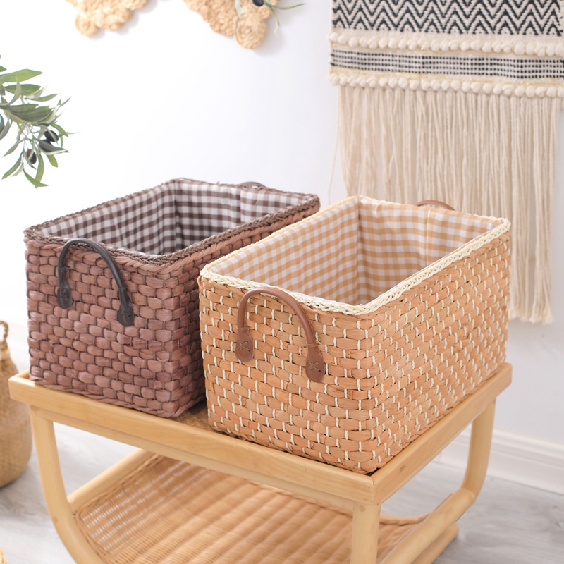 

100% Handmade Storage Basket Woven aundry Organizer Snacks Books Sundries Container Househod Items Storage Box Rattan Basket