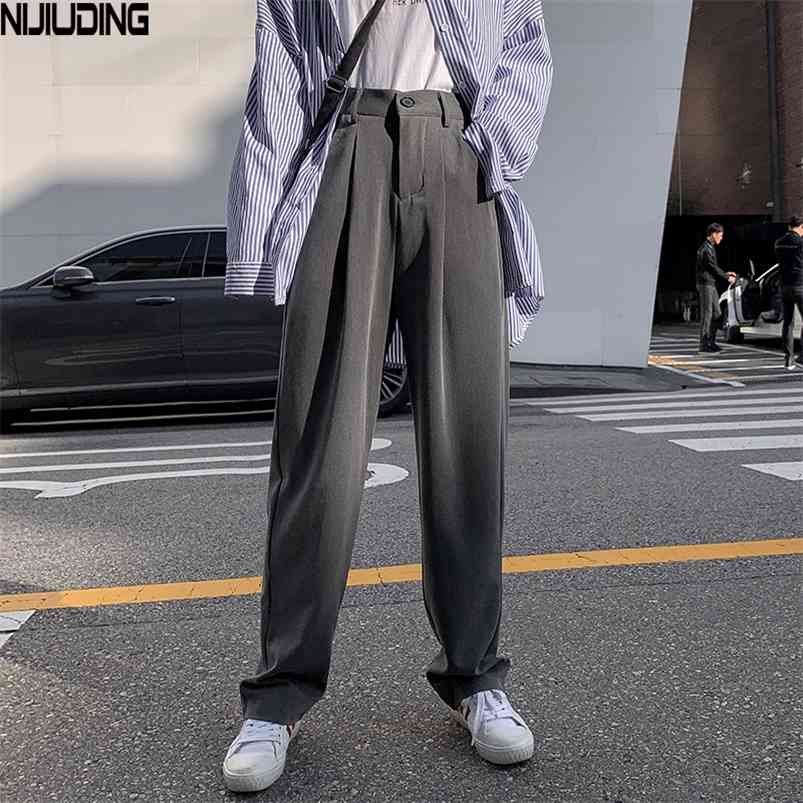 

NIJIUDING Women Suit Pants Spring Office Lady Long Trousers Autumn Solid Loose High Waist Pant Vestodo Female Pants 210721, Gray
