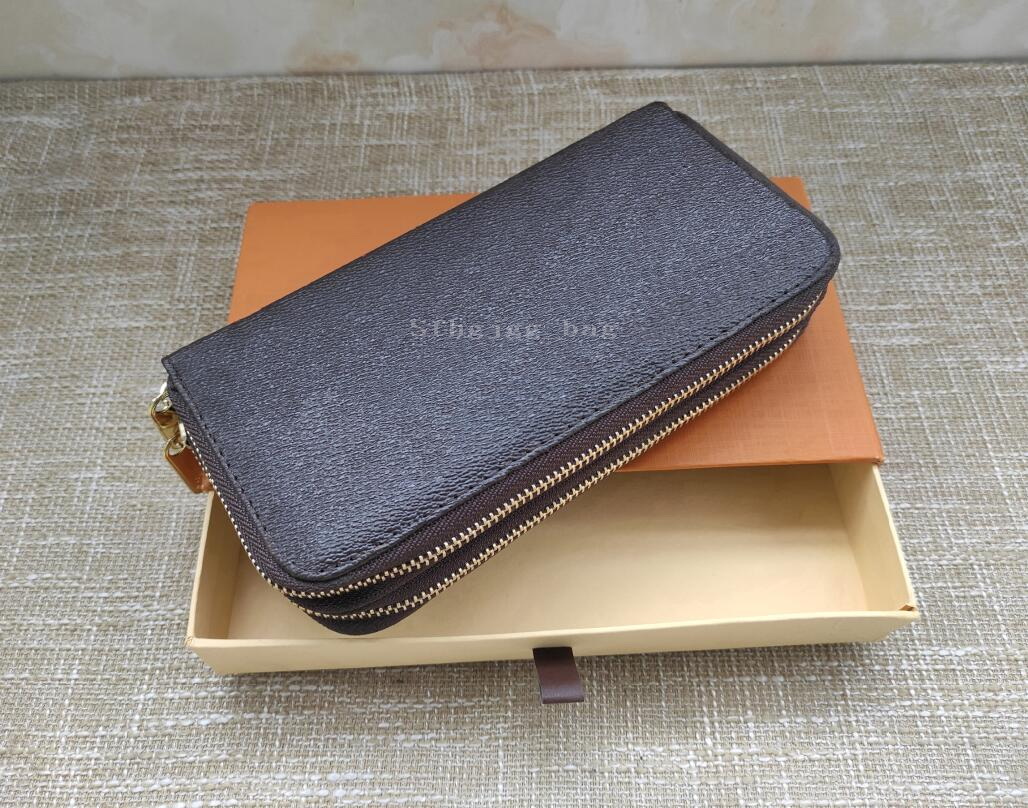 

Women Long wallet Fashion Men Purse Double Zipper High Quality Unisex Card holder Purses With Box, Brown plaid