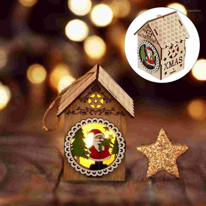 

Christmas Decorations 1 Pc Luminous Wooden House Wood Adornment Shopwindow Ornament