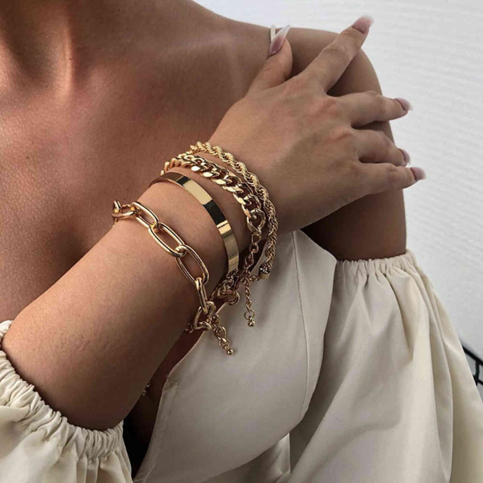 

New Simple Chain Bracelet Fashion Mix and Match Bracelet Hollowed Out Hand Decoration Overlay Style Combination