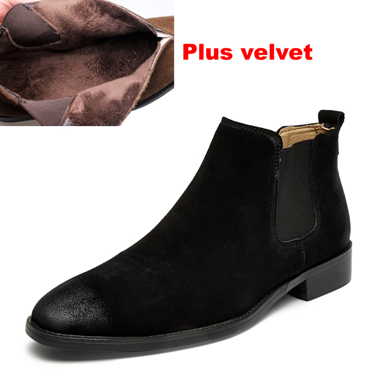 

Men Boots Suede Leather Ankle Boot for Men Warm Winter Round Toe Flat Comfortable Shoe Daily Office Vintage Boots, Black