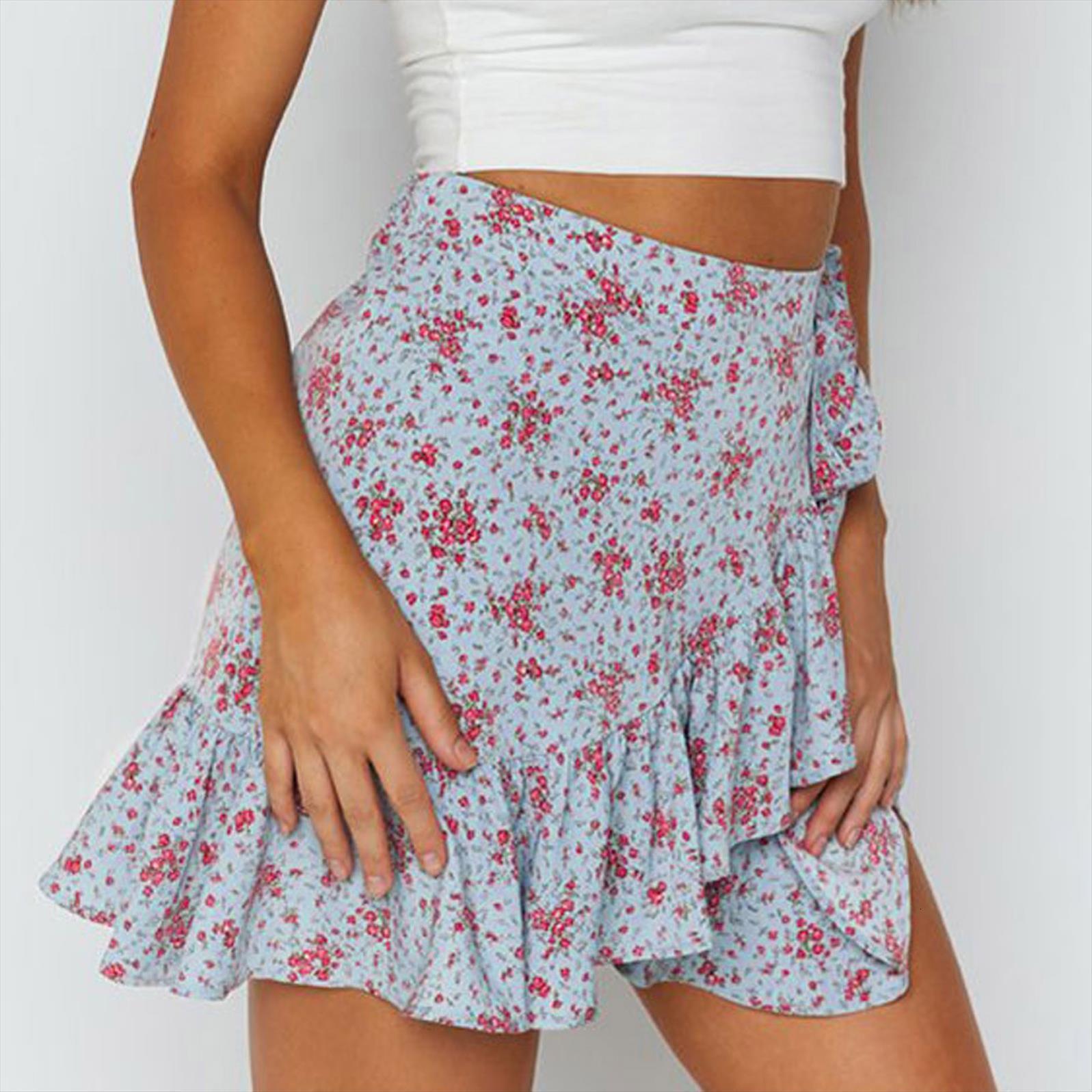 

fashion summer light casual print womens skirt ruffles a line pleated short kawaii jupe taille haute femme, Black