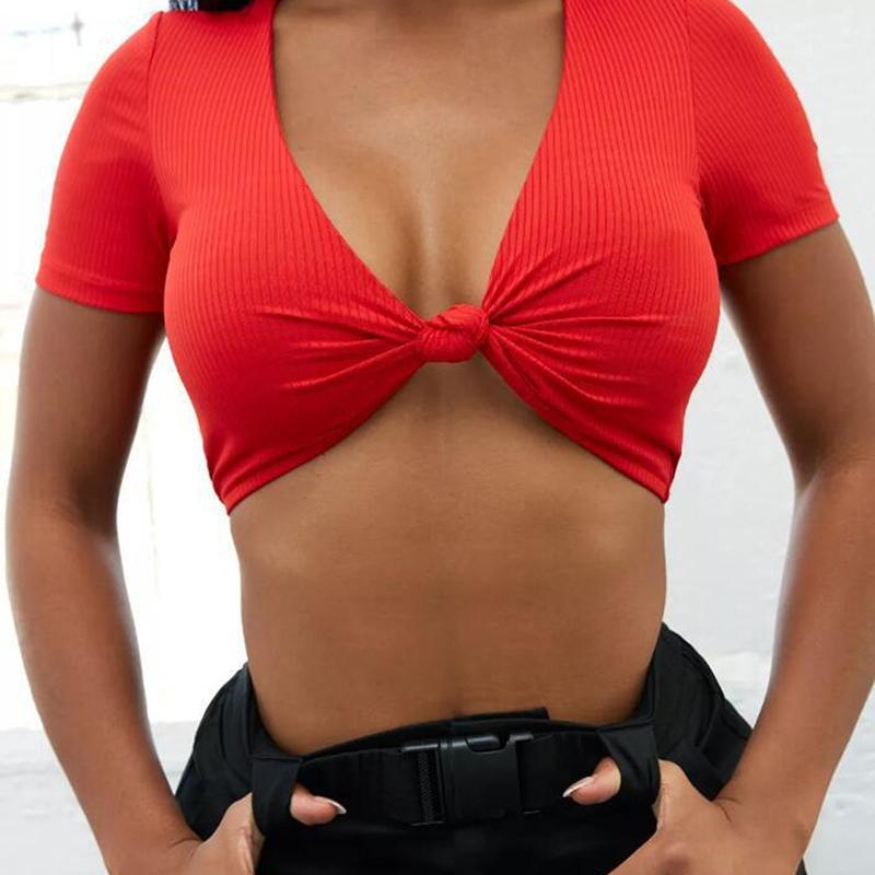 

Women' T-Shirt Fashion Bow Tie T-shirts Tops Women Summer Basic Crop Top Streetwear Sexy 2021 Cropped Tees T Shirts, Black