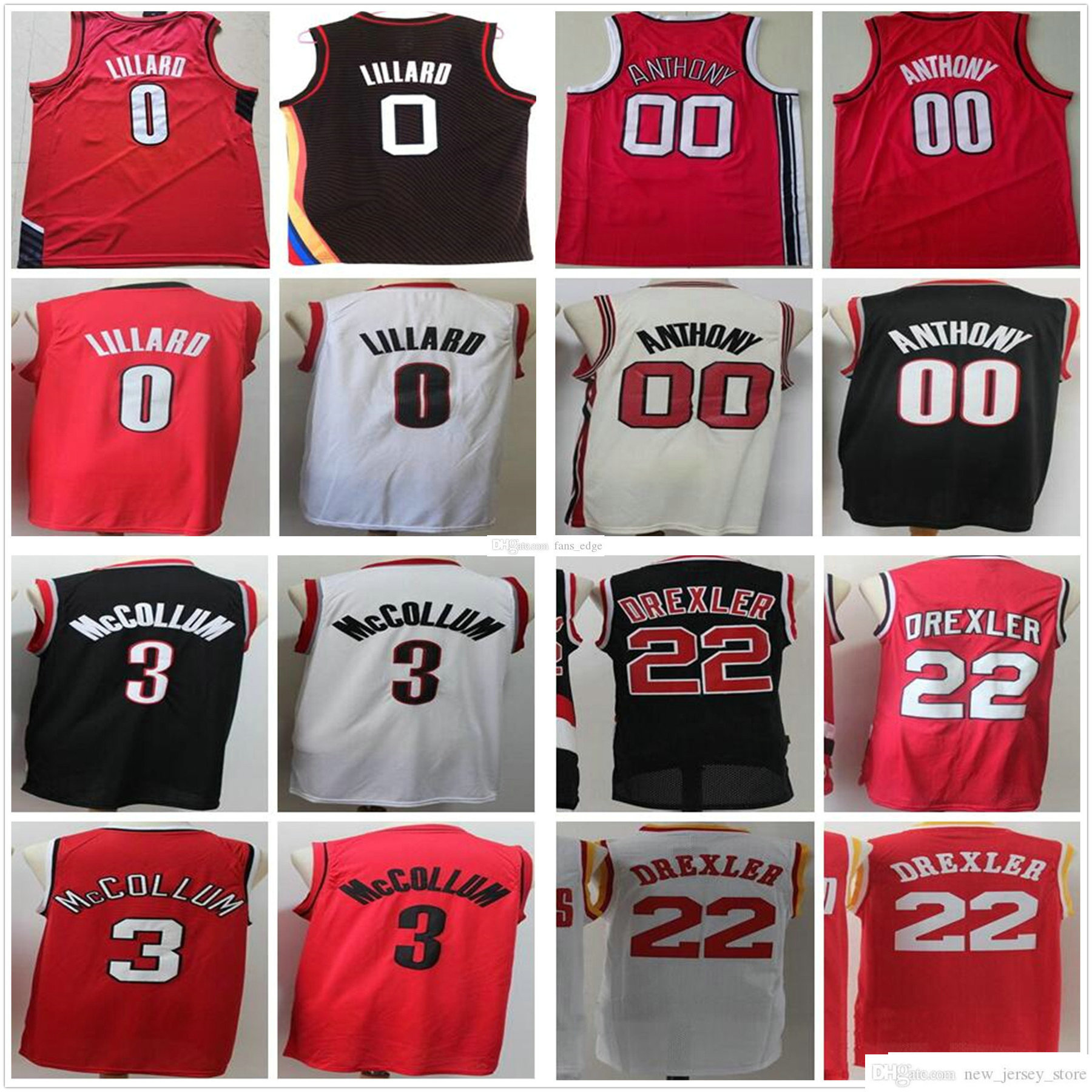

NCAA Mens Damian 0 Lillard Jersey CJ 3 McCollum Black White Red Wholesale Carmelo 00 Anthony Basketball Jerseys, Black;red