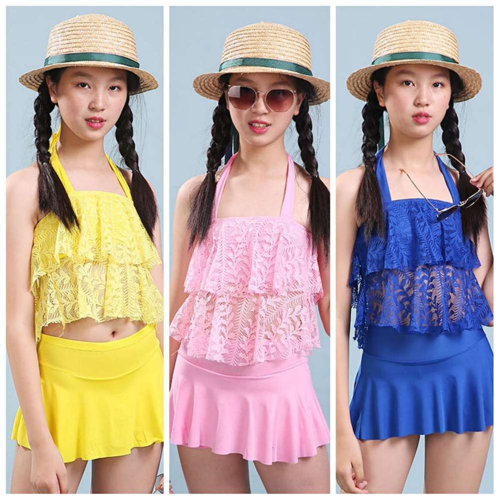 

Children's swimsuit girl's three piece girls' and children's split girl 9-12 years old 8098, Blue