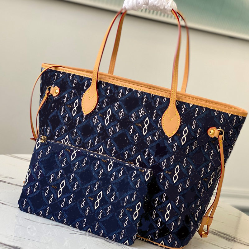 

2ps Women Large Tote Bag blue Hangbags Purse High Quality Retro Shoulder Bags Flower Logo High-Capacity Blue Denim 31cm M57484
