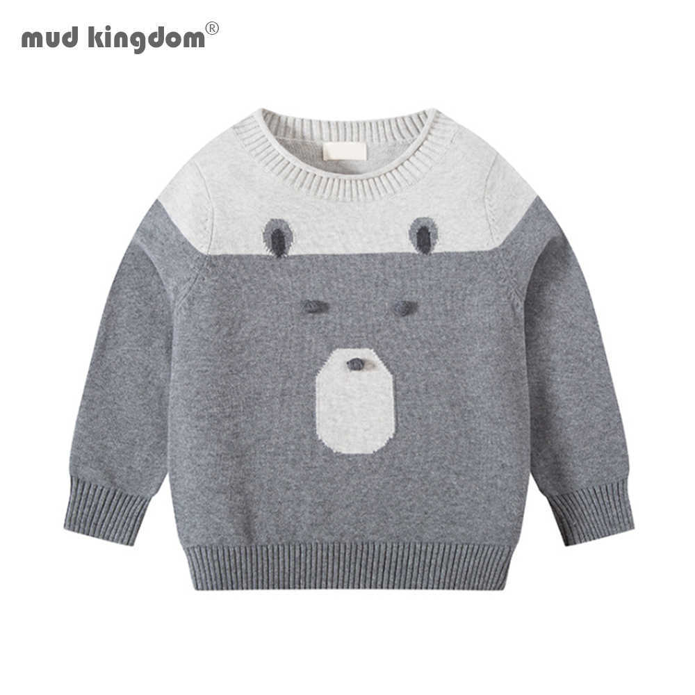 

Mudkingdom Autumn Baby Boys Sweaters Kids Knitting Pullovers Tops Cartoon Bear Long Sleeve 210615, Gray