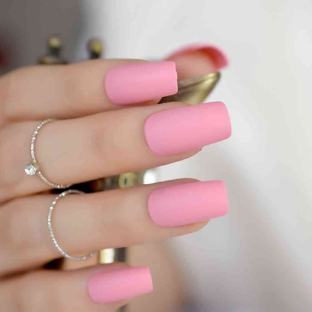 Cream Pink False Nails Medium Square Matte Fake nails Artificial nail tips ABS Nail Supplier-image-691828315