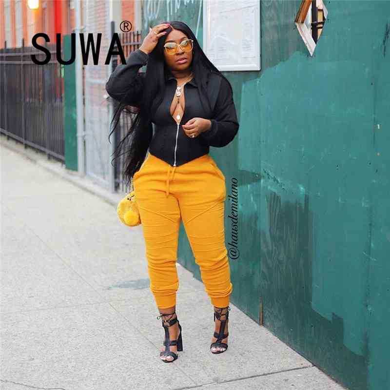 

Wholesale Plus Size Clothing Two Piece Pants Set Women Black Long Sleeve Coat Top + Vintage Trousers Autumn Winter Lounge Wear 210525, Multi