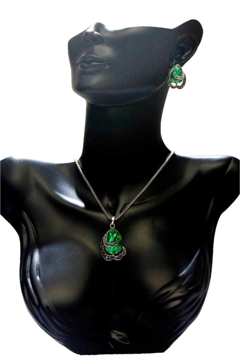 

Earrings & Necklace Women's Fashion Jewelry Ottoman Motivated Stone Sets, Silver