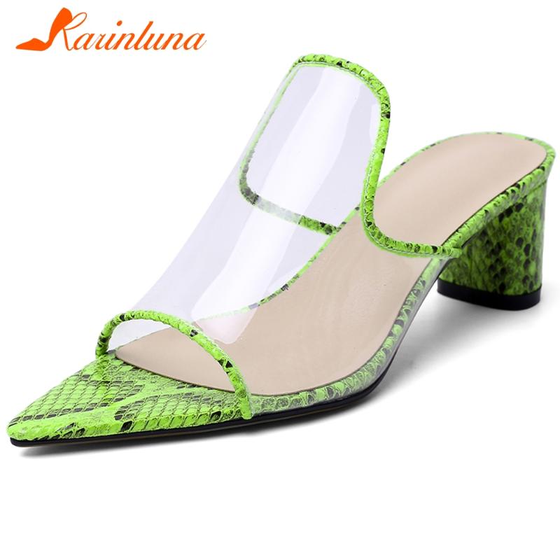 

Slippers KARIN Holiday Slip-on Med Heel Mules Sexy Pointed Toe Ourdoor Women 2021 Trendy Transparent Pvc Shoes Woman, Black