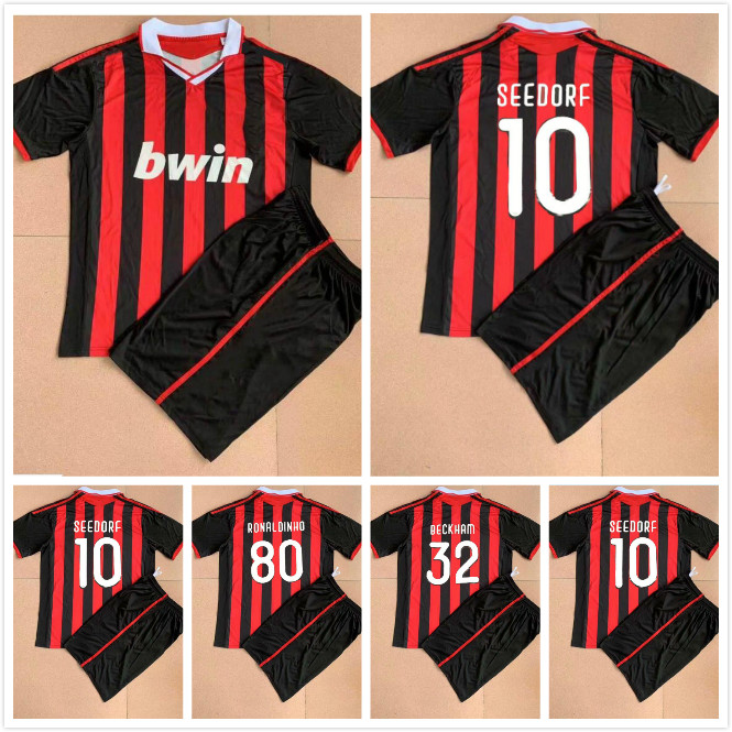 

men + Kids kit 2009 2010 Retro soccer jersey E-sports version vintage football shirt 09 10 classic ac Maglia da calcio MALDINI SEEDORF MILAN BECKHAM RONALDINHO, Black