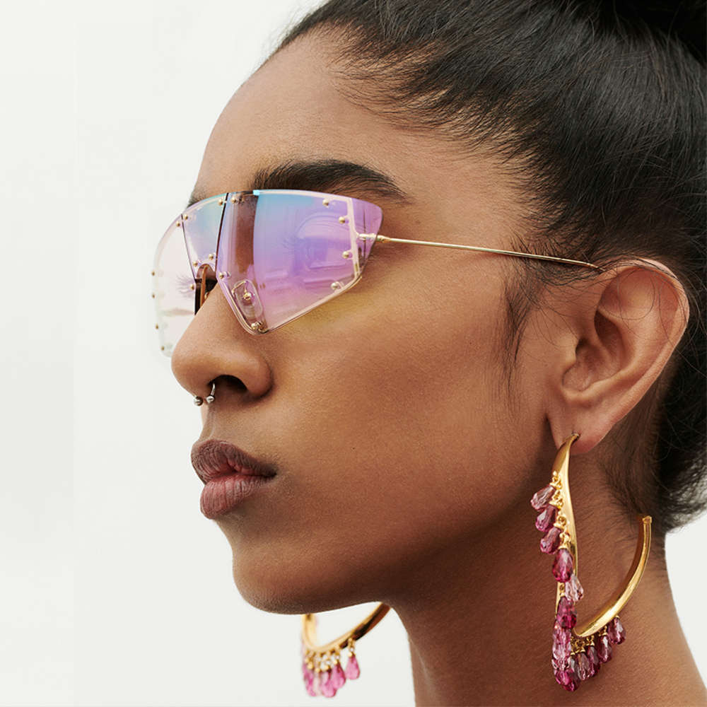 

Vintage Sexy Rihanna Mirror Purple Pink Women Sunglasses Luxury Alloy Rivet Men Shades Uv400 Vintage Cat Eye Glasses Oculos Feminino, White;black