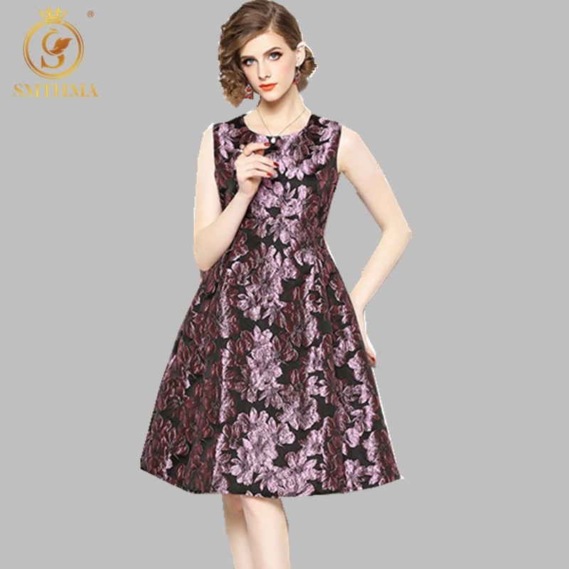 

Arrival Spring Vintage Runway Dress Women' Sleeveless Jacquard Dresses vestidos 210520, Photo color