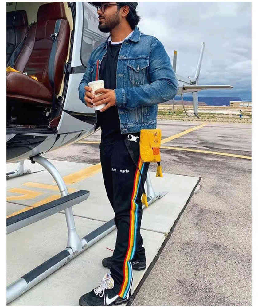 

Right street tide brand Stone double rainbow ribbon angel tracksuit pants for men and women straight tube zip PA tracksuit pants, 123456