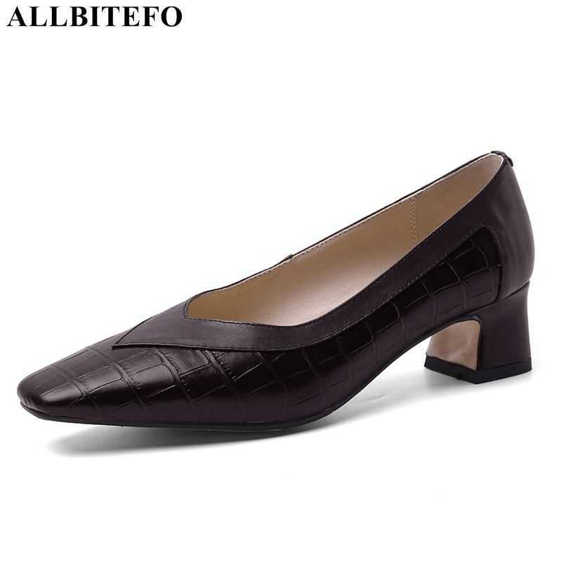 

ALLBITEFO natural genuine leather women heels spring fashion office work shoes high heel shoes high heels women shoes 210611, As picture