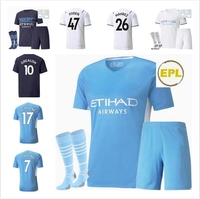

Adult + Kids Kit with socks 21  manchester soccer jerseys boys sets 2021 2022 man GREALISH STERLING mens suit football shirts child FODEN, 21/22 soccer kit