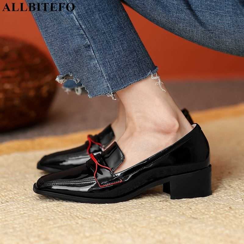 

ALLBITEFO Spring/autumn genuine leather thick heels office ladies shoes women heels shoes high heels shoes zapatos mujer tacon 210611, As picture