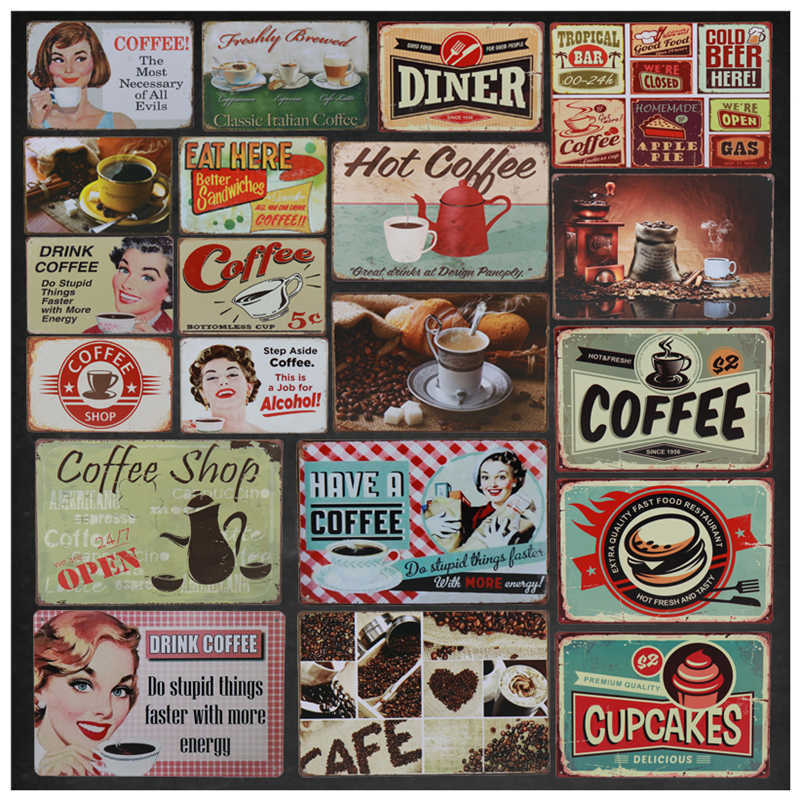 

Shabby Coffee Cupcakes Tin Sign Vintage Cafe Bar Indoor Hanging Painting Decor Retro Home Restroom Wall Stickers Metal Plaquesa