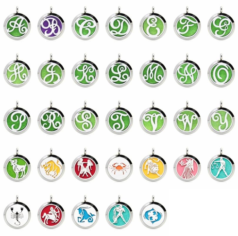 

Pendant Necklaces 25mm Letters Essential Oil Locket 316L Stainless Steel Star Sign Perfume Diffuser Fit Necklace(free 10pads)