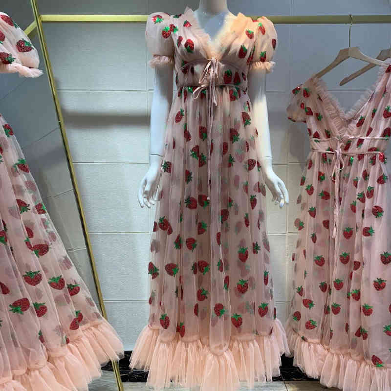 

Fashion Long Dresses For Women 2020 Elegant Party Wedding Pink Maxi Summer Strawberry Dress Sequin Mesh Lolita High Waist Tunic, Pink bodycon dress