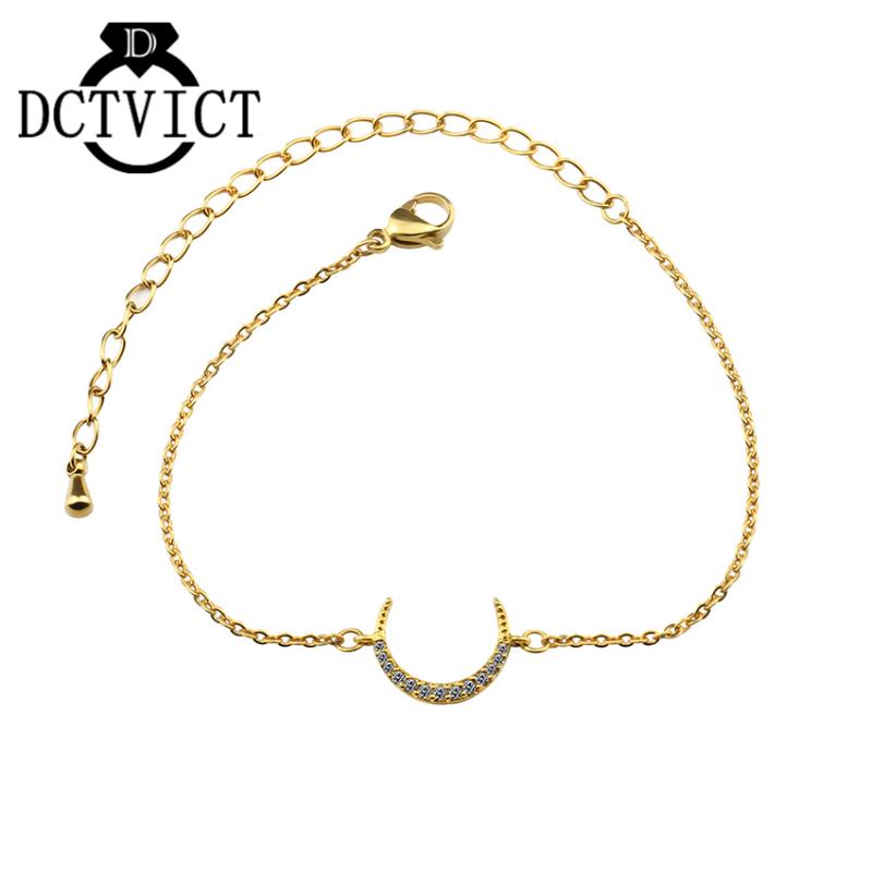 

Personality Chain Islamic Moon Bracelet Delicate Rose Gold Golden Fine Stainless Steel Jewelry Birthday Gift Link,