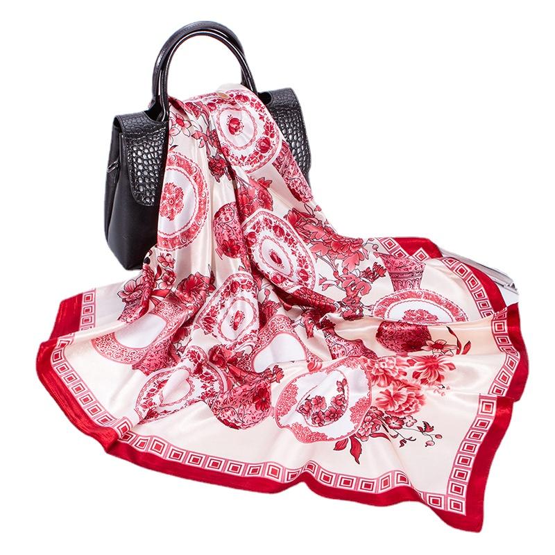 

Scarves Women's Fashion Silk Square Scarf Ladies 90*90cm Hair Tie Band Shawl Wrap Outdoor Neck Decorate Spring And Autumn