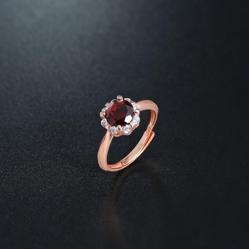 

Cluster Rings DAIMI Burgundy Garnet Ring Female 925 Sterling Silver Open