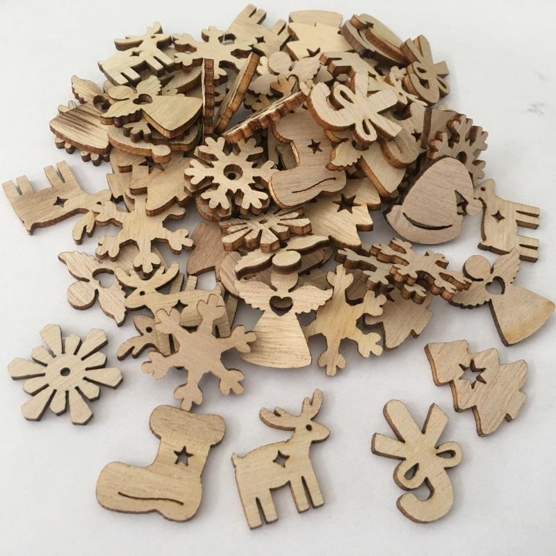 

Christmas Decorations 50pcs/lot Wedding Accessory Noel Tree Snowflake Heart Wooden Craft Hanging Ornament Home Party Table Decoration