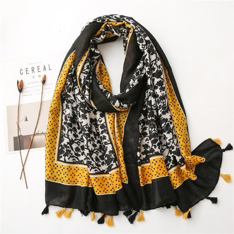 

Scarves 2021 Vintage Women Scarf Flower Print Hijab Store Shawls And Wraps Long Tassel Female Foulard Pashmina Bandana Headscarf