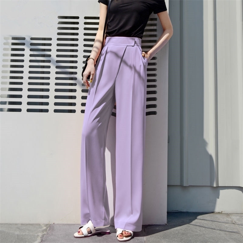 

High Waist Women Pants Spring Summer Korean Solid Long Trousers Causal Fashion Wide Leg Feminimos Bottoms 210517, Black