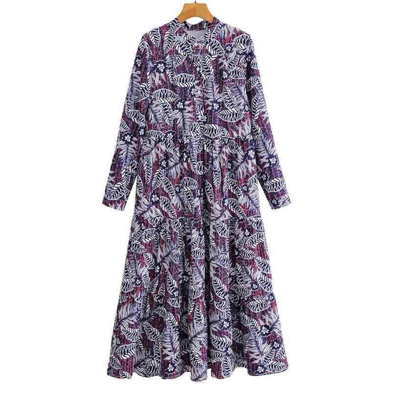

Summer Women Long Dress Section Ladies' O-neck Sleeve Printed Dresses Female long dress 210524, Navy blue