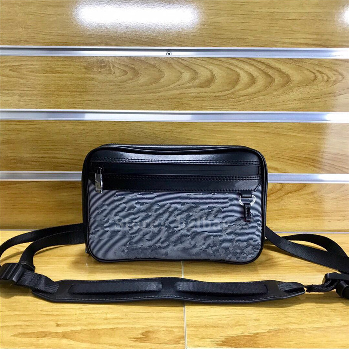 

Expandable Messenger Mens Bag Gray-Black Textile Handbag With Metallic Rainbow-Colored Label Cross Body Bag M55698, Color 01