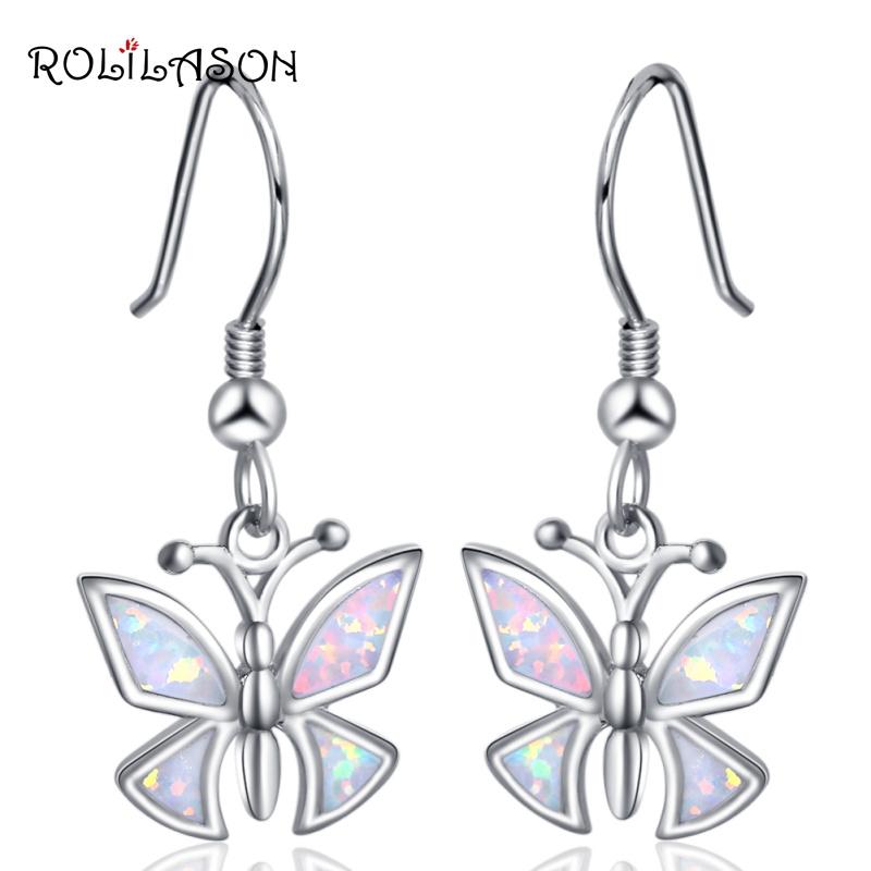 

Cute Butterfly Earrings White Fire Opal 925 Silver Stamped Drop Fashion Jewelry OE771 Dangle & Chandelier