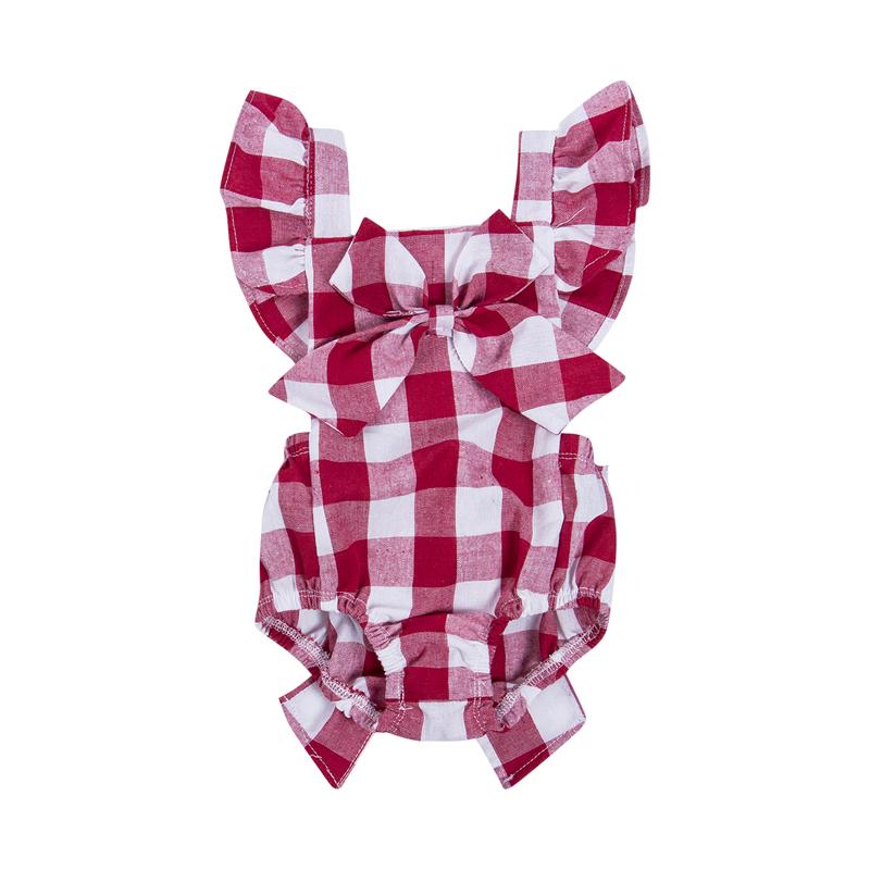 

Rompers Pudcoco US Stock Born Infant Kids Baby Girls Summer Off Shoulder Plaid Bow Romper +Plaid Headband For Age 0-18M, Blue
