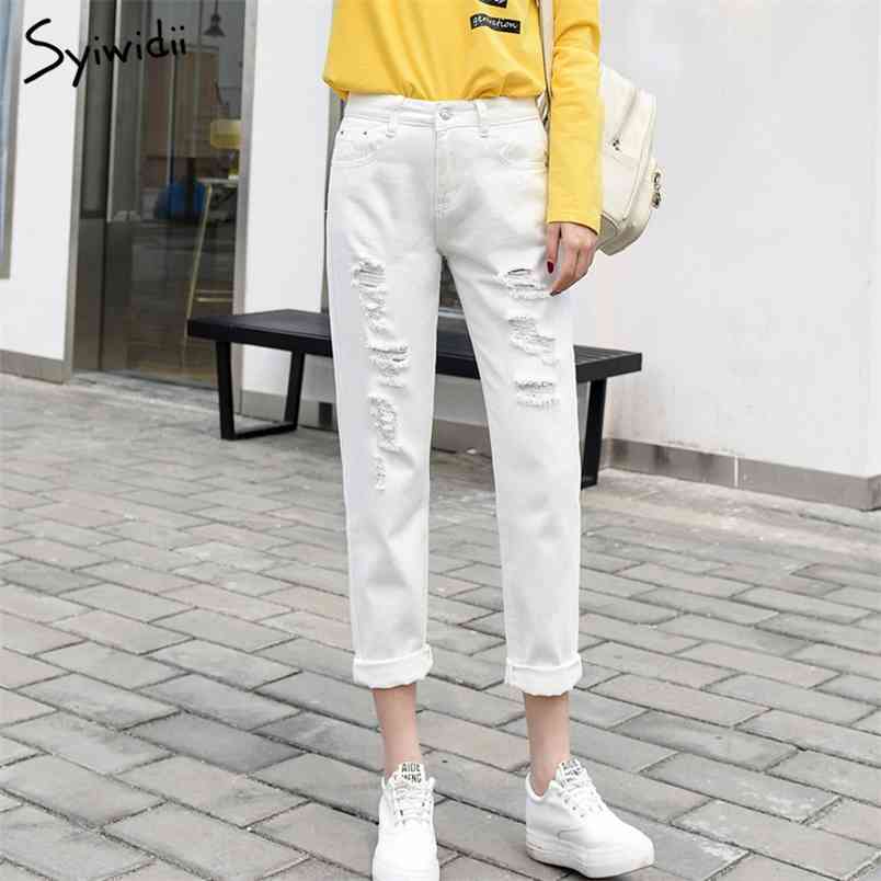 

Ripped Jeans for Women Mom White Black Denim Pants Plus Size High Waist Cotton Harem Pant Hollow Out Summer Boyfriend 210708