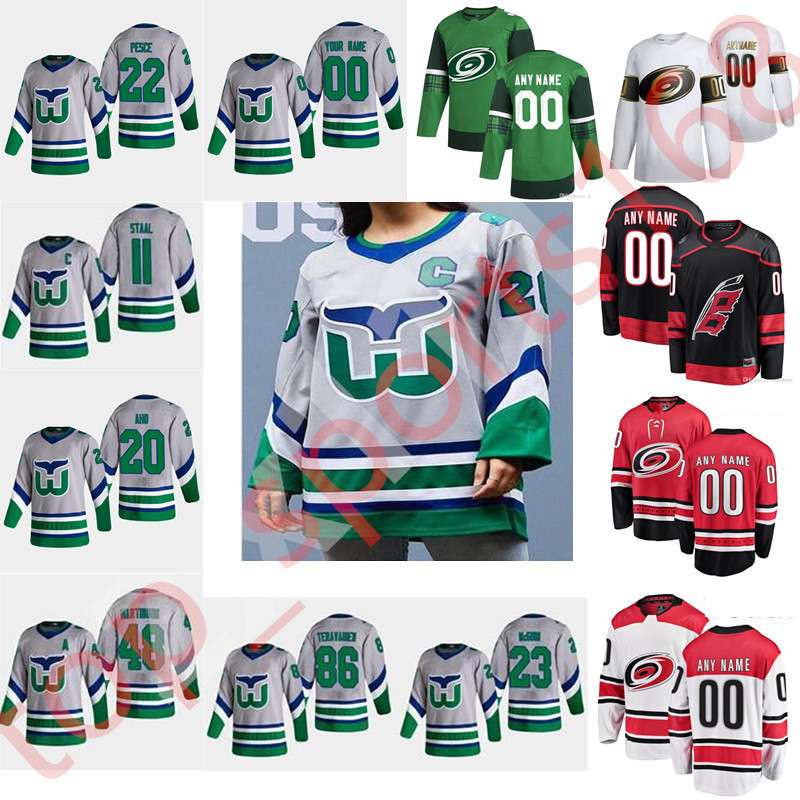 

2021 Reverse Retro Carolina Hurricanes Hockey Jersey 23 Brock McGinn 48 Martinook Martin Necas Brady Skjei Petr Mrazek Green Custom Stitched, Black;red