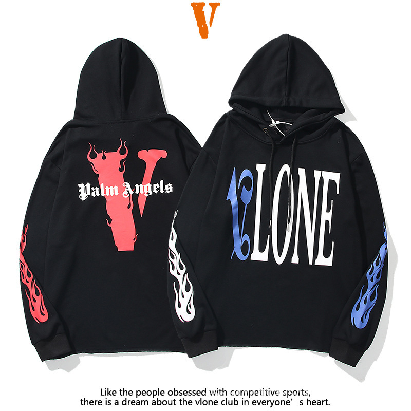 

Style brand vlon Big V flame big letter Kirin arm Pullover Hoodie, 3M reflective Plush Hoodie, Black