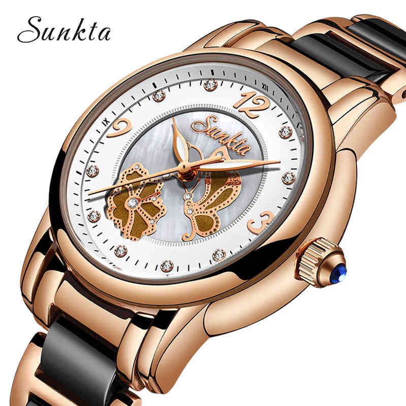 

Gift SUNKTA Rose Gold Women Watches Quartz Watch Ladies Top Brand Luxury Female Watch Girl Clock Relogio Feminino 210517, Sliver black