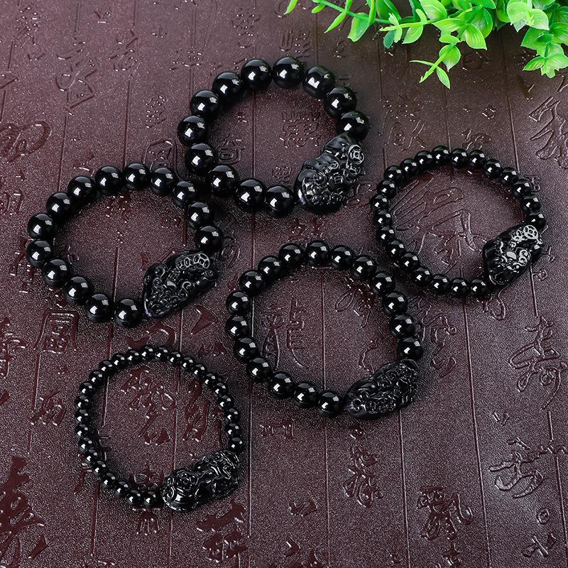

Beaded, Strands Natural Moonstone Bead Tibetan Buddha Bracelet Imitation Obsidian Pixiu Men Couples Jewelry Gift Drop