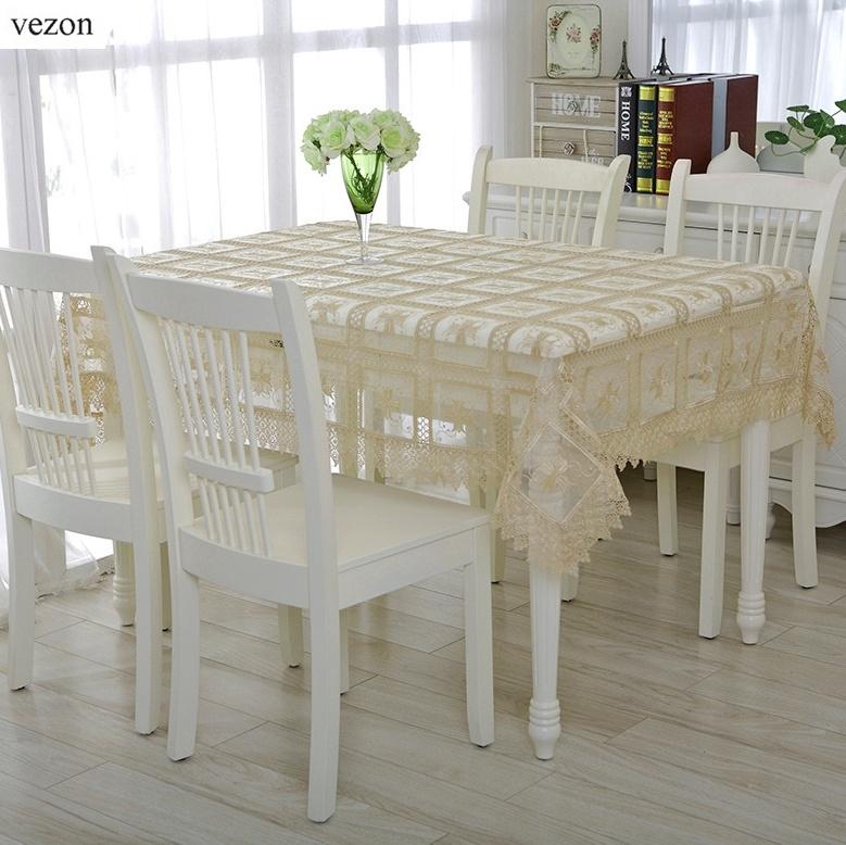 

Vezon Elegant Polyester Embroidered Organza Lace Tablecloth Overlays Coffee Embroidery Table Cloth Towel Covers, White