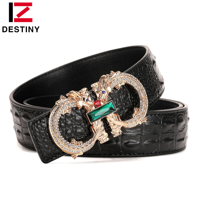 

DESTINY Men Designer Belts Famous Luxury Brand Man High Quality Male Genuine Leather belts Wedding Crocodile Waist Strap silver gold Dragon buckle