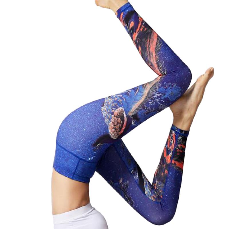 

New style dance Yoga pant women's outdoor sports fitness pants high waist and hip lifting printed Yoga Pants, White;red