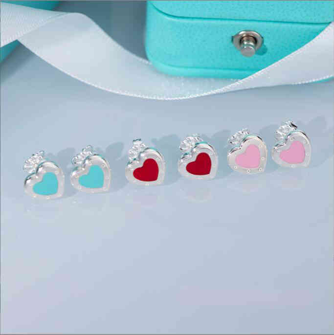 

2021 New TIF Heart Silver Women's Earrings Love Tri-color Enamelled Charm Earrings Steel Lettering Home G1129