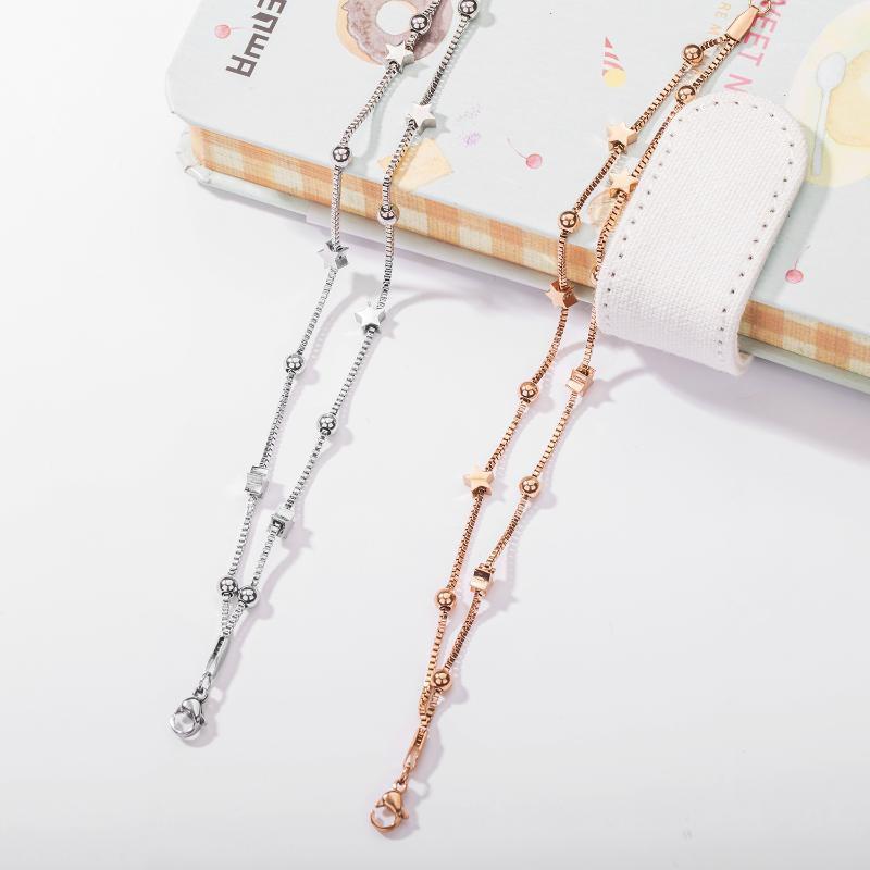 

-200 Japanese And Korean Version Of Titanium Steel Five-pointed Star Bracelet Women's Simple Forest Double Layer Bangle