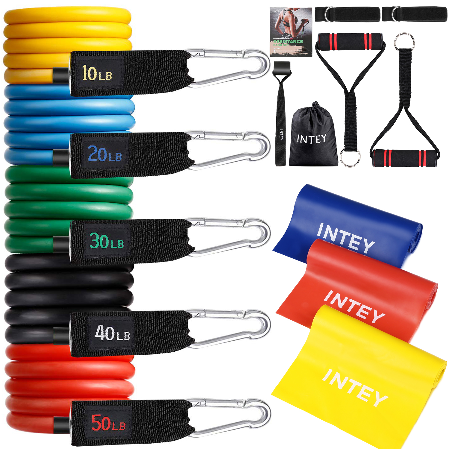 

Resistance Bands Set(15pcs), Latex Tension Exercise Set with Handles, Legs Ankle Straps, and Portable Bag, Perfect for Strength Training, Yoga, Pilates, Home Workouts, Red;blue;black;green;yellow