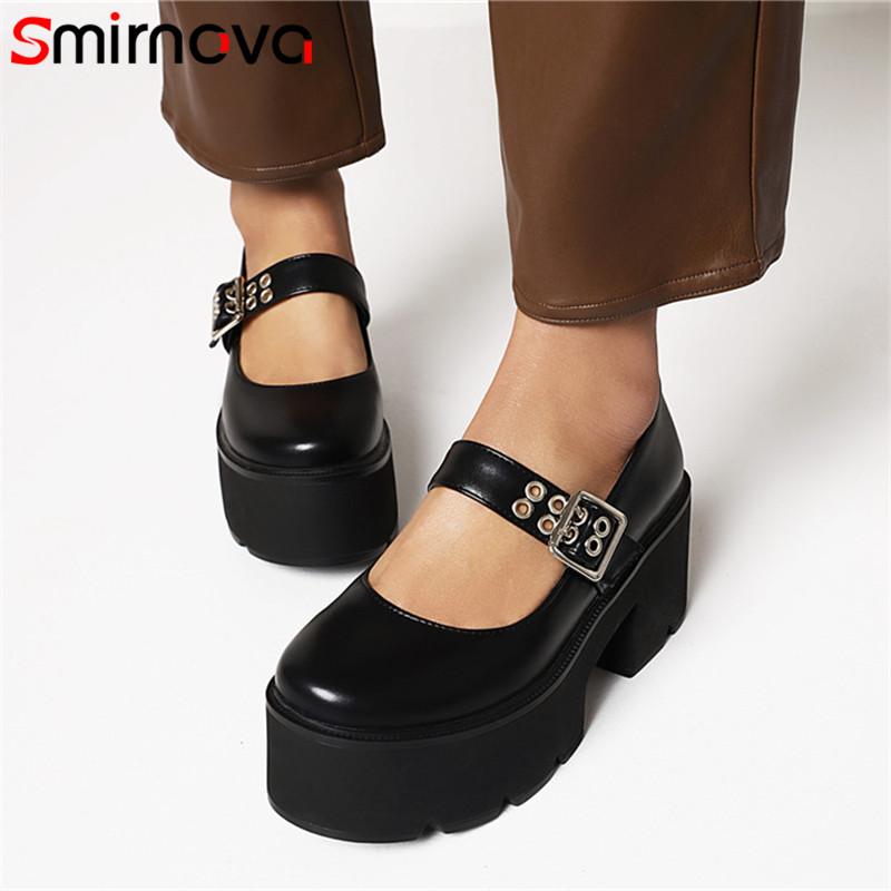 

Smirnova 2021 Vintage Platform Shoes Women Gladiator Round Toe Buckle Fashion Punk Casual Pumps Big Size Dress, Black