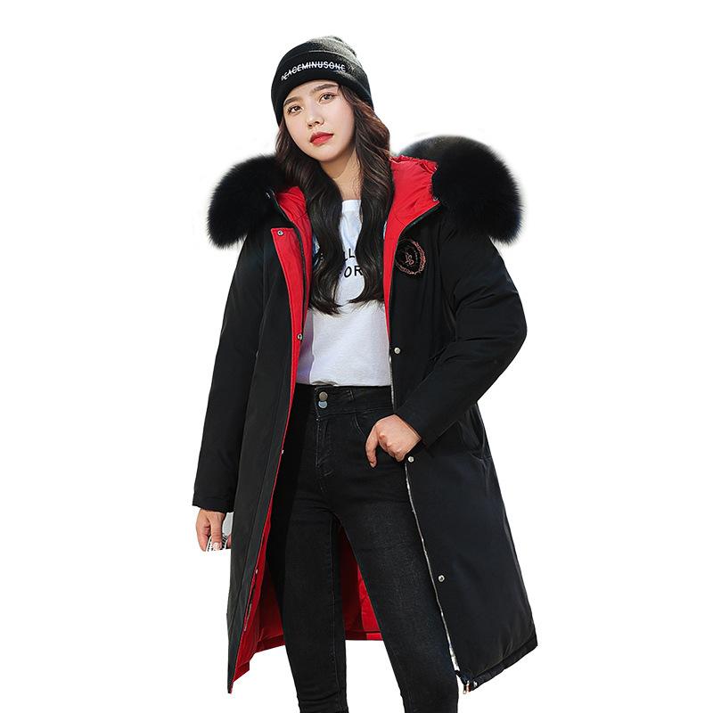 

Women's Down & Parkas Women Winter Faux Fur Collar Big Pocket Reversible Windrproof Long Coat Puffer Jacket Cotton Padded Warm Outwear Overc, Black
