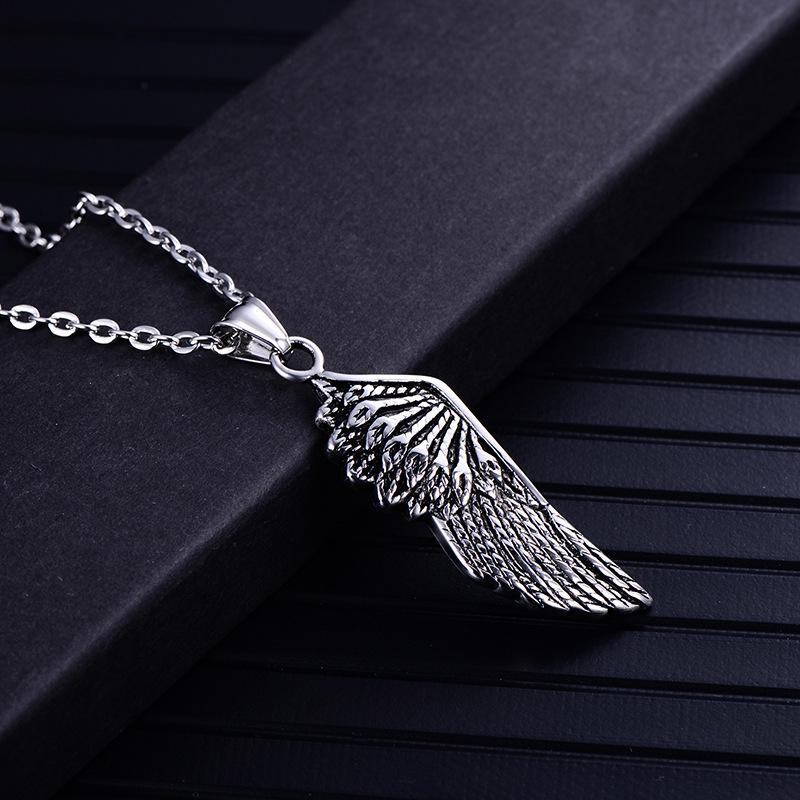 

Long Necklace Men Wing Pendants Stainless Steel Gifts For Accessories Feather Chain Fashion Punk Jewelry Wholesale Pendant Necklaces